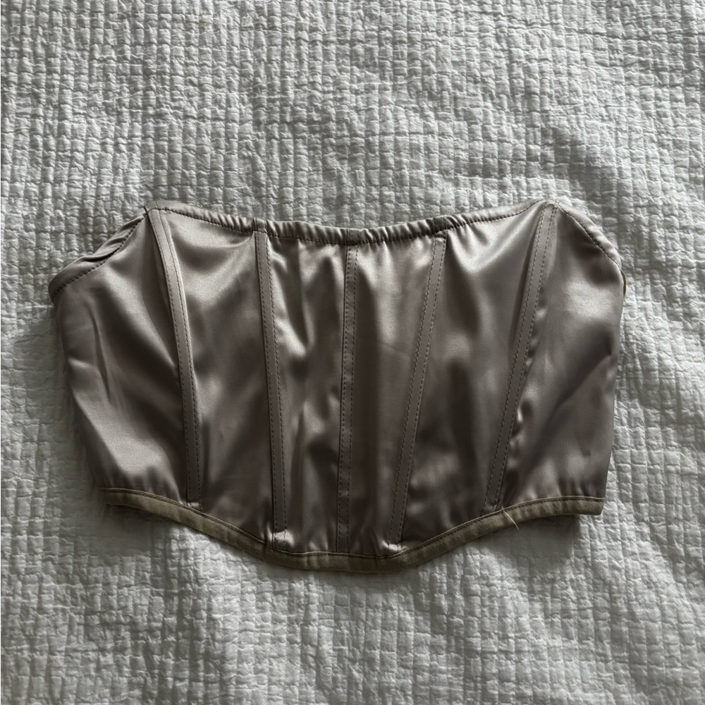 Garage Satin Bustier Top in Taupe